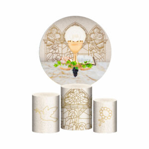 Trio Capa Cilindro + Painel Redondo 3D Primeira Eucaristia 1,50m Veste Fácil