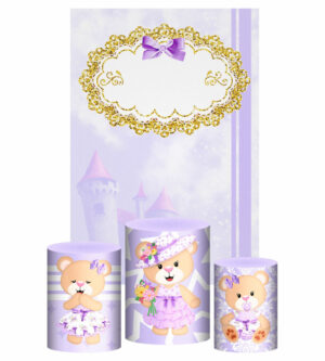 Kit Casado Princesa Ursinha Trio Capa Cilindro Retangular Tecido
