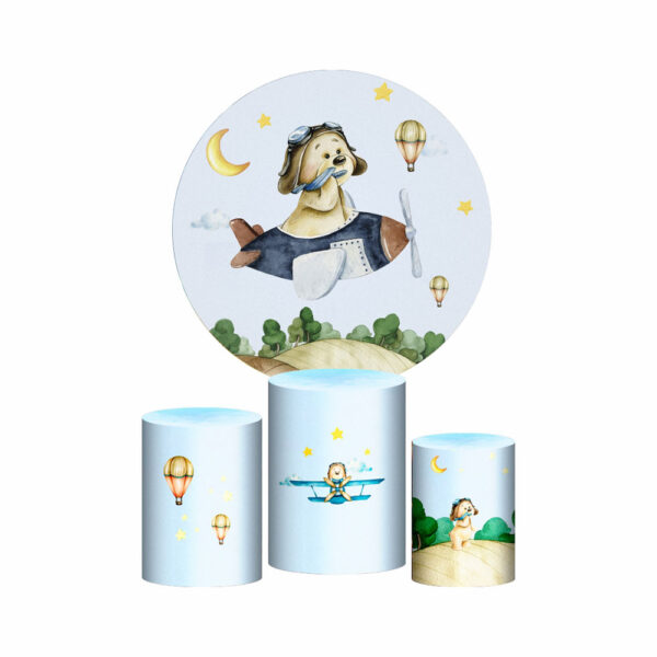 Trio Capa Cilindro + Painel Redondo 3D Ursinho Aviador 1,50m Veste Fácil