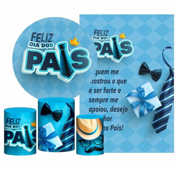 Kit Casado Dia dos Pais Painel Redondo Trio Capas Cilindro Retangular Vertical Em Tecido