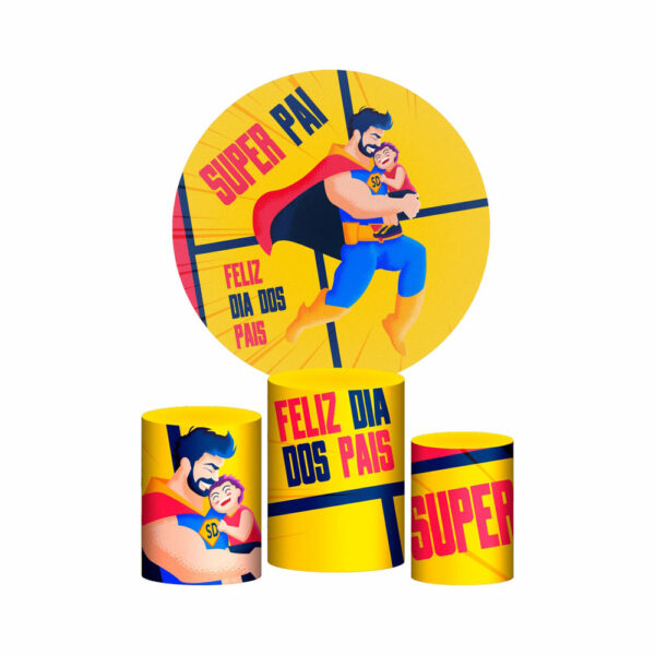 Trio Capa Cilindro + Painel Redondo 3D Dia dos Pais 1,50m Veste Fácil