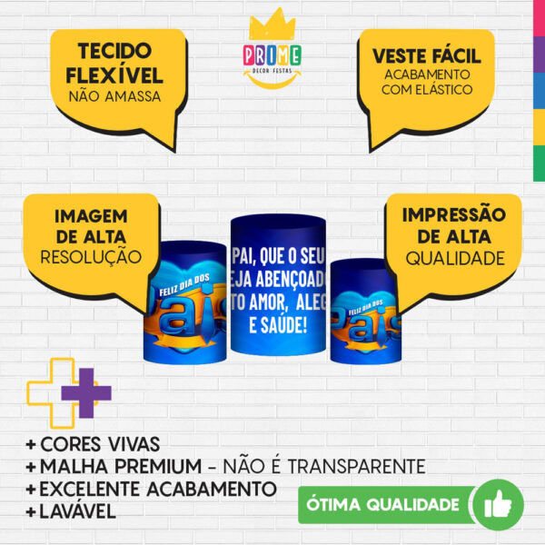 Trio Capa Cilindro Dia dos Pais 3D Em Tecido Com Elástico - Image 3