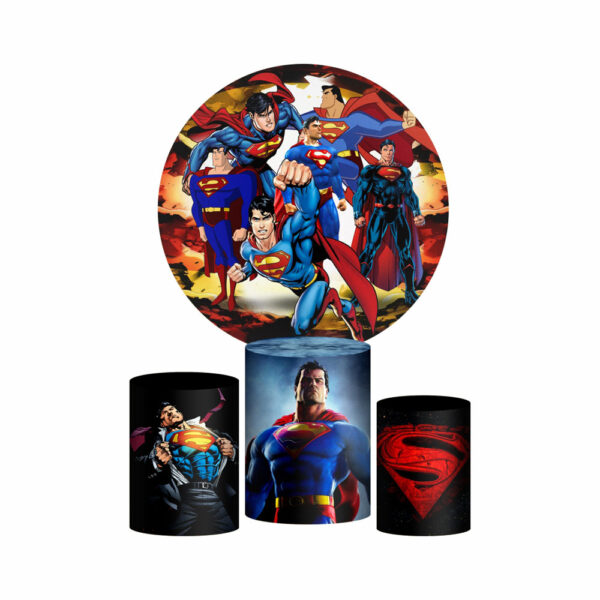 Trio Capa Cilindro + Painel Redondo 3D Super Homem 1,50m Veste Fácil