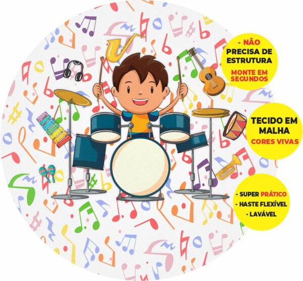 Painel Redondo 3D Musica Instrumentos Abre Fácil Tecido