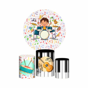 Trio Capa Cilindro + Painel Redondo 3D Musica Instrumentos 1,50m Veste Fácil