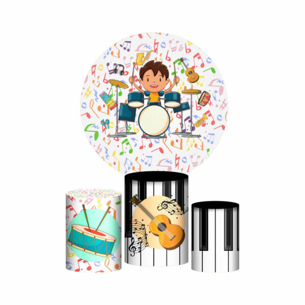 Trio Capa Cilindro + Painel Redondo 3D Musica Instrumentos 1,50m Veste Fácil