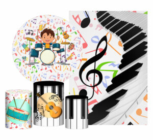 Kit Casado Musica Instrumentos Painel Redondo Trio Capas Cilindro Retangular Vertical Em Tecido