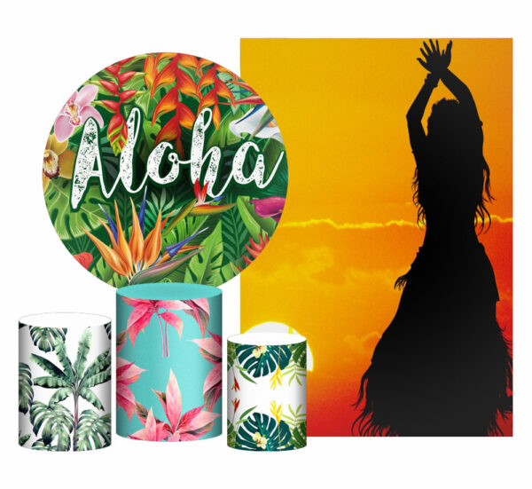 Kit Casado Aloha Painel Redondo Trio Capas Cilindro Retangular Vertical Em Tecido