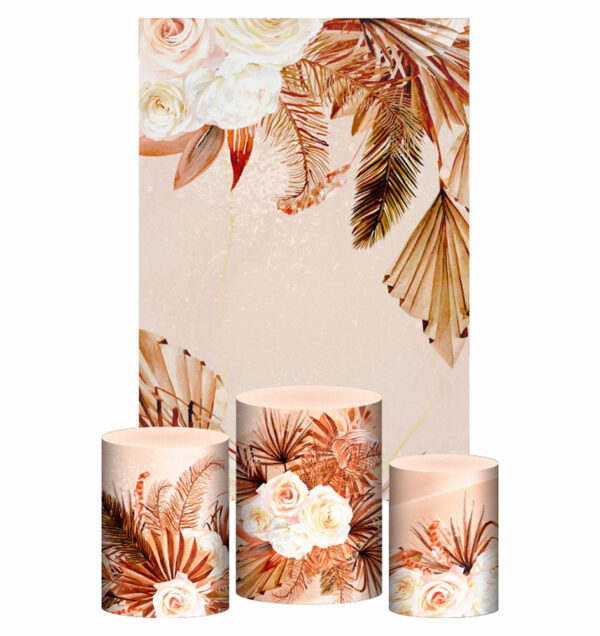 Kit Casado Floral Trio Capa Cilindro Retangular Tecido