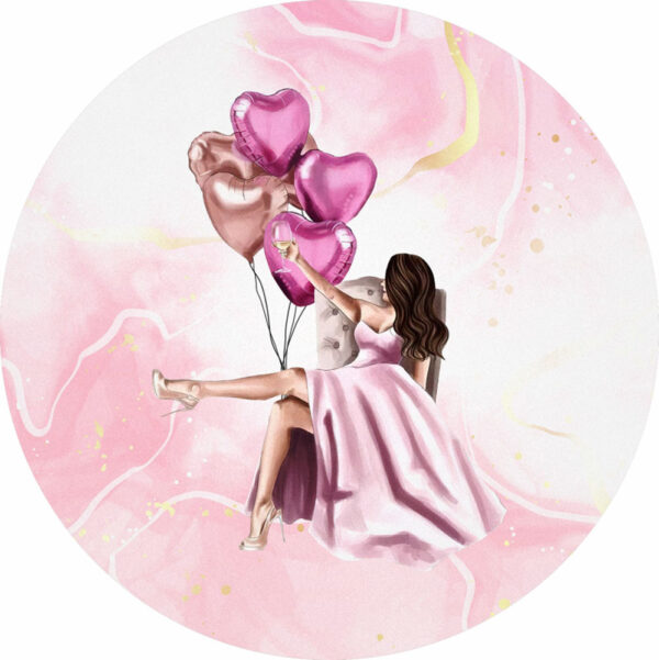 Painel Redondo 3D Feliz Aniversario Diva Tecido Sublimado