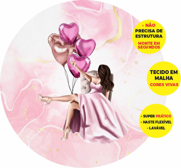 Painel Redondo 3D Feliz Aniversario Diva Abre Fácil Tecido