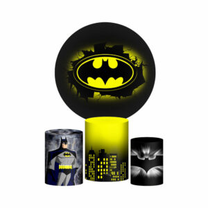 Trio Capa Cilindro + Painel Redondo 3D Batman 1,50m Veste Fácil