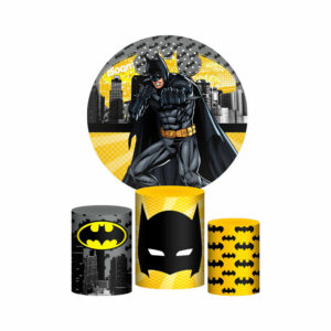 Trio Capa Cilindro + Painel Redondo 3D Batman 1,50m Veste Fácil