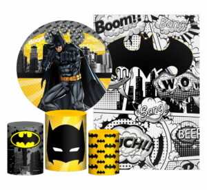 Kit Casado Batman Painel Redondo Trio Capas Cilindro Retangular Vertical Em Tecido