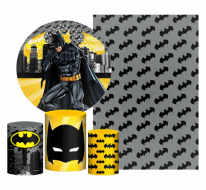 Kit Casado Batman Painel Redondo Trio Capas Cilindro Retangular Vertical Em Tecido