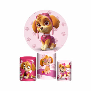 Trio Capa Cilindro + Painel Redondo 3D Skye Patrulha Canina 1,50m Veste Fácil