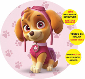 Painel Redondo 3D Skye Patrulha Canina Abre Fácil Tecido