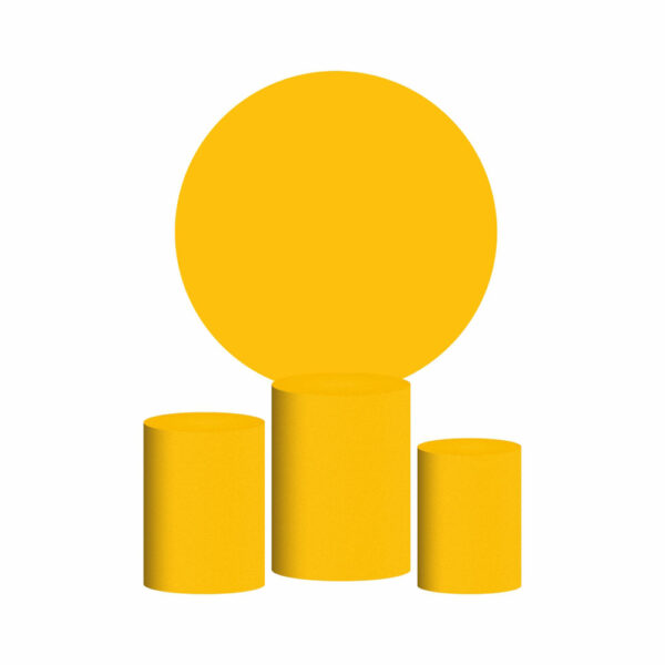 Trio Capa Cilindro + Painel Redondo 3D Amarelo Ouro 1,50m Veste Fácil