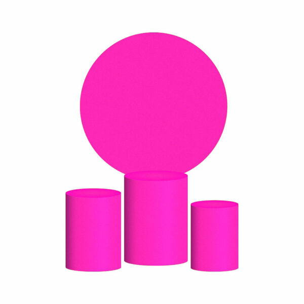 Trio Capa Cilindro + Painel Redondo 3D Rosa Fluorescente 1,50m Veste Fácil