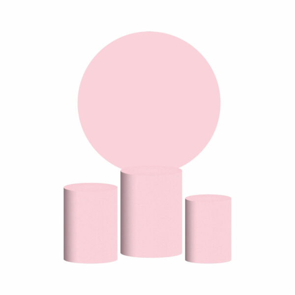 Trio Capa Cilindro + Painel Redondo 3D Rosa Pastel 1,50m Veste Fácil