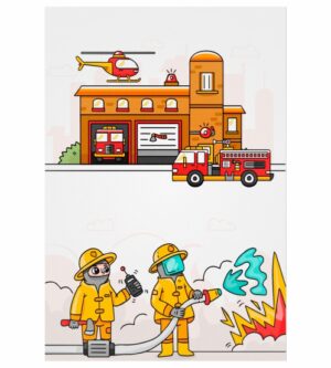 Painel de Festa Retangular 3D Bombeiro Casadinho 1,50m x 2,20