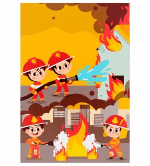 Painel de Festa Retangular 3D Bombeiro Casadinho 1,50m x 2,20
