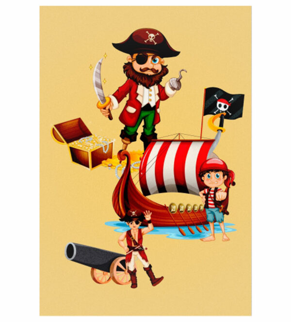 Painel de Festa Retangular 3D Pirata Casadinho 1,50m x 2,20