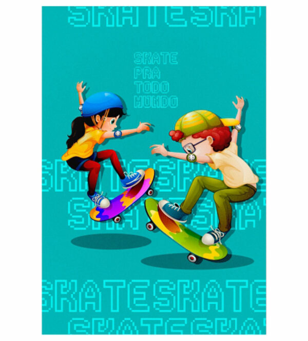 Painel de Festa Retangular 3D Skate Casadinho 1,50m x 2,20