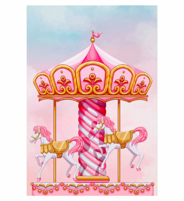 Painel de Festa Retangular 3D Carrossel Casadinho 1,50m x 2,20