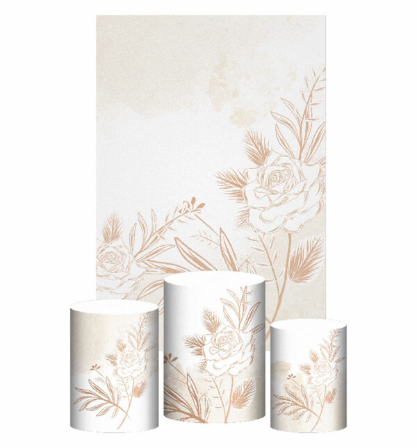 Kit Casado Floral Trio Capa Cilindro Retangular Tecido