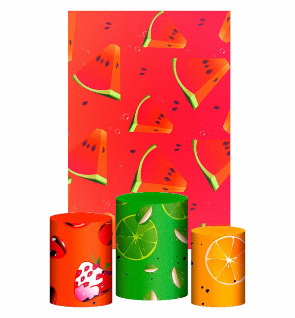 Kit Casado Frutas Trio Capa Cilindro Retangular Tecido