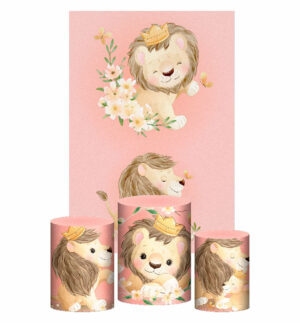 Kit Casado Leãozinho Cute Trio Capa Cilindro Retangular Tecido