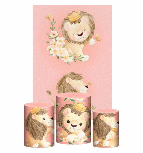 Kit Casado Leãozinho Cute Trio Capa Cilindro Retangular Tecido