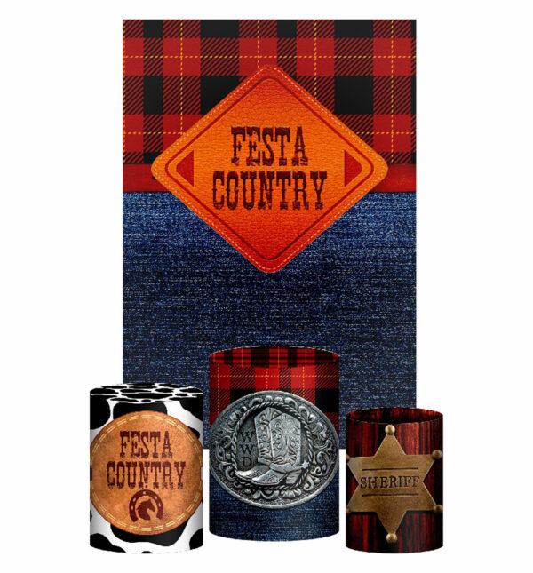 Kit Casado Festa Country Trio Capa Cilindro Retangular Tecido
