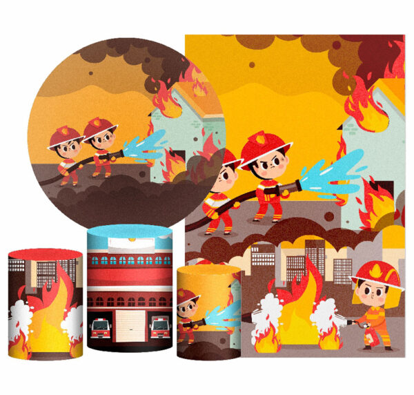 Kit Casado Bombeiro Painel Redondo Trio Capas Cilindro Retangular Vertical Em Tecido