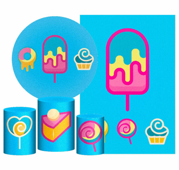 Kit Casado Doces Painel Redondo Trio Capas Cilindro Retangular Vertical Em Tecido