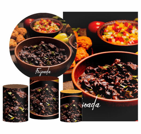 Kit Casado Feijoada Painel Redondo Trio Capas Cilindro Retangular Vertical Em Tecido