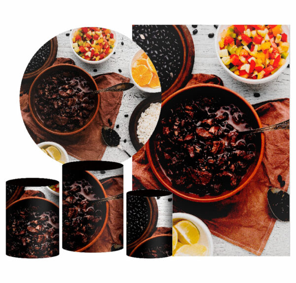 Kit Casado Feijoada Painel Redondo Trio Capas Cilindro Retangular Vertical Em Tecido