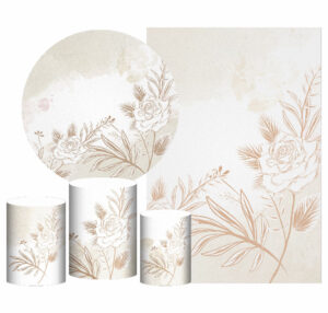 Kit Casado Floral Painel Redondo Trio Capas Cilindro Retangular Vertical Em Tecido