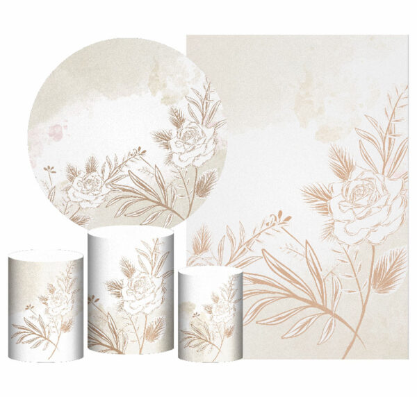 Kit Casado Floral Painel Redondo Trio Capas Cilindro Retangular Vertical Em Tecido