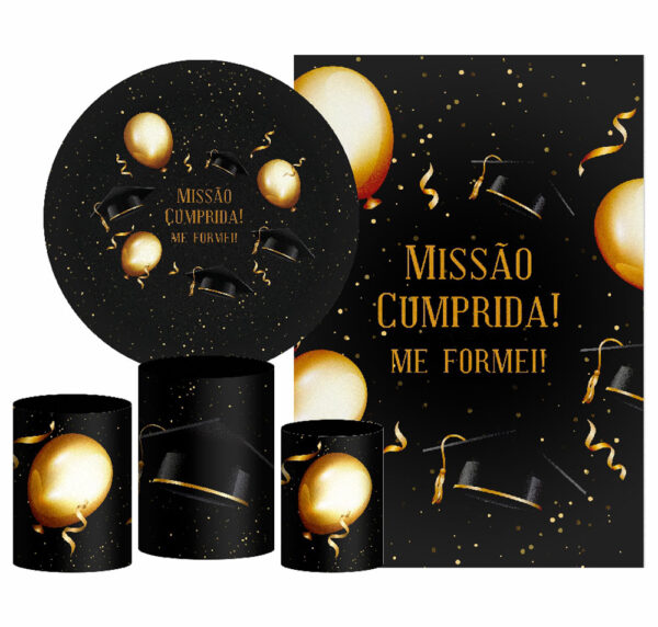 Kit Casado Formatura Painel Redondo Trio Capas Cilindro Retangular Vertical Em Tecido