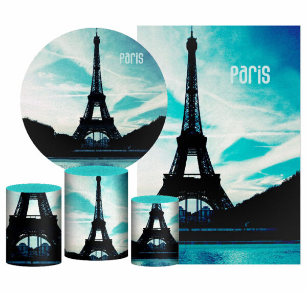 Kit Casado Paris Painel Redondo Trio Capas Cilindro Retangular Vertical Em Tecido