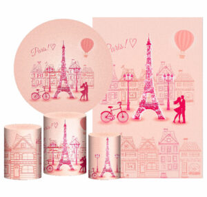 Kit Casado Paris Painel Redondo Trio Capas Cilindro Retangular Vertical Em Tecido