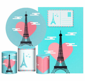 Kit Casado Paris Painel Redondo Trio Capas Cilindro Retangular Vertical Em Tecido