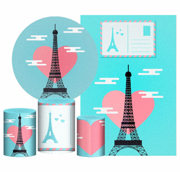 Kit Casado Paris Painel Redondo Trio Capas Cilindro Retangular Vertical Em Tecido