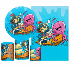 Kit Casado Pirata Painel Redondo Trio Capas Cilindro Retangular Vertical Em Tecido