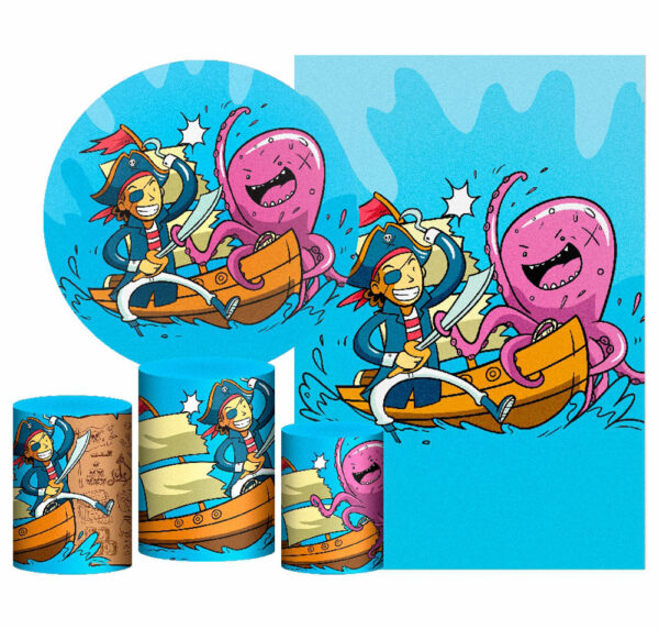 Kit Casado Pirata Painel Redondo Trio Capas Cilindro Retangular Vertical Em Tecido