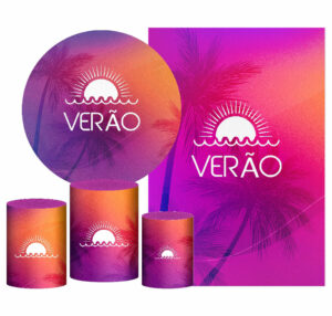 Kit Casado Tardezinha Painel Redondo Trio Capas Cilindro Retangular Vertical Em Tecido