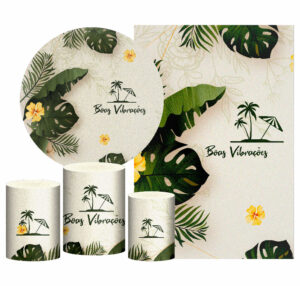 Kit Casado Tropical Painel Redondo Trio Capas Cilindro Retangular Vertical Em Tecido