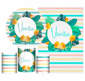 Kit Casado Verão Painel Redondo Trio Capas Cilindro Retangular Vertical Em Tecido